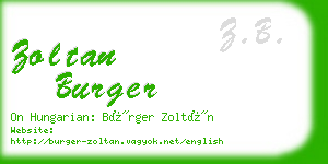 zoltan burger business card